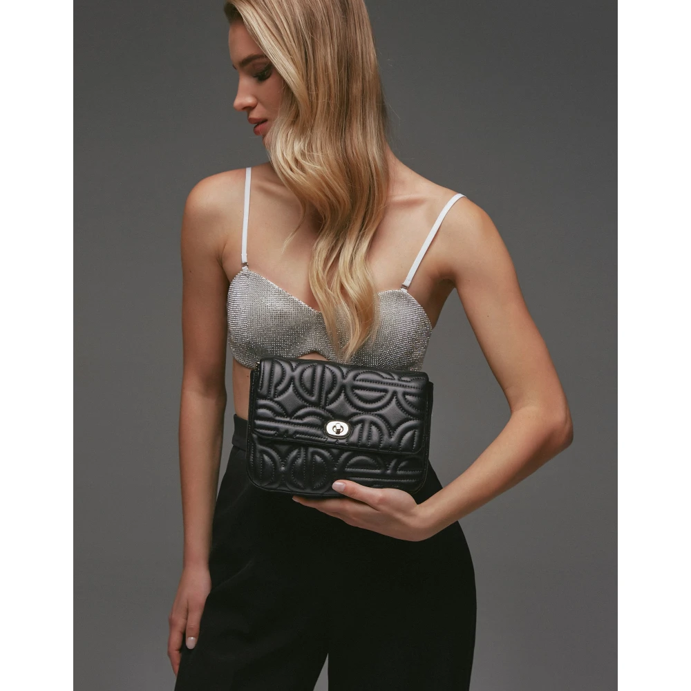 Estro Dames Kleine Zwarte Schoudertas met een Gouden Ketting Er00112088 Black Dames