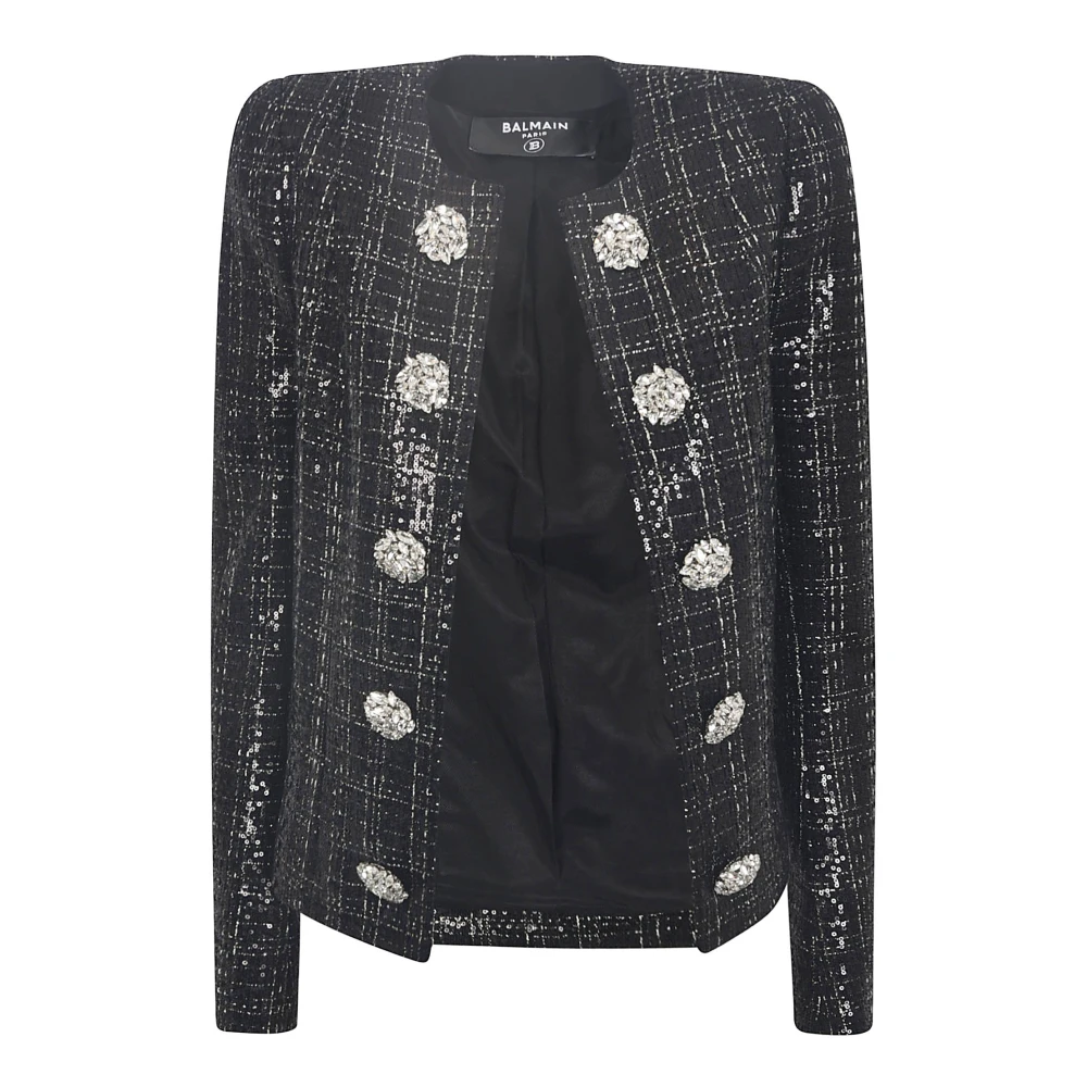 Balmain Svart Tweed Paljett Ytterkläder Black, Dam