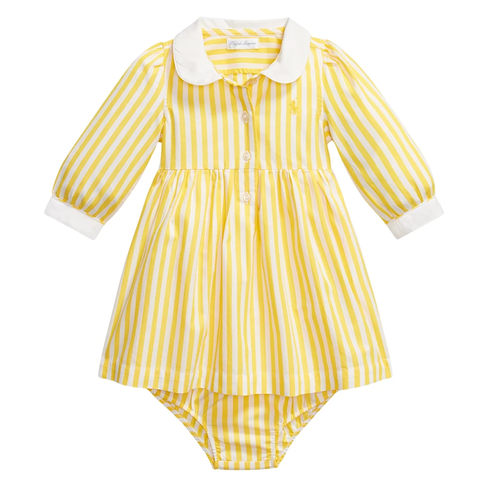 Ralph Lauren Girls Yellow Kids Sets, 12 M, Striped Poplin Shirt Dress