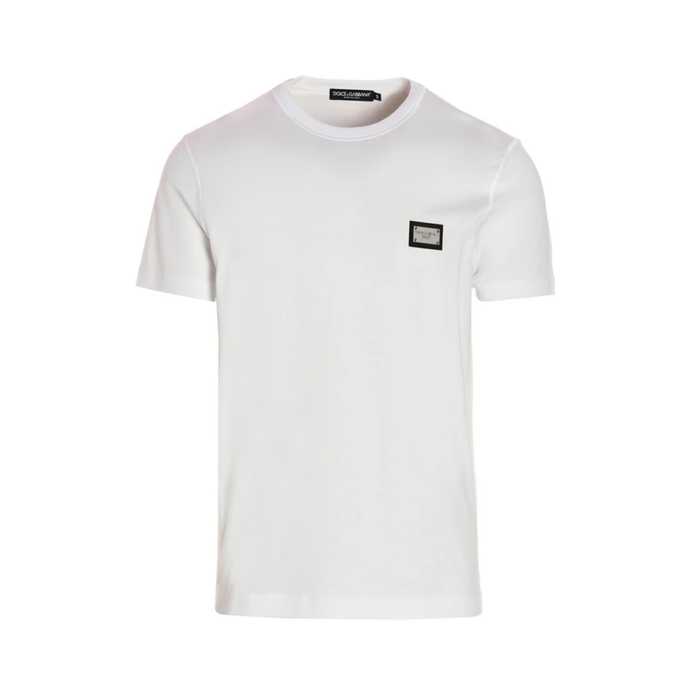 Dolce & Gabbana Witte Katoenen T-shirt met Zilveren Logo White Heren