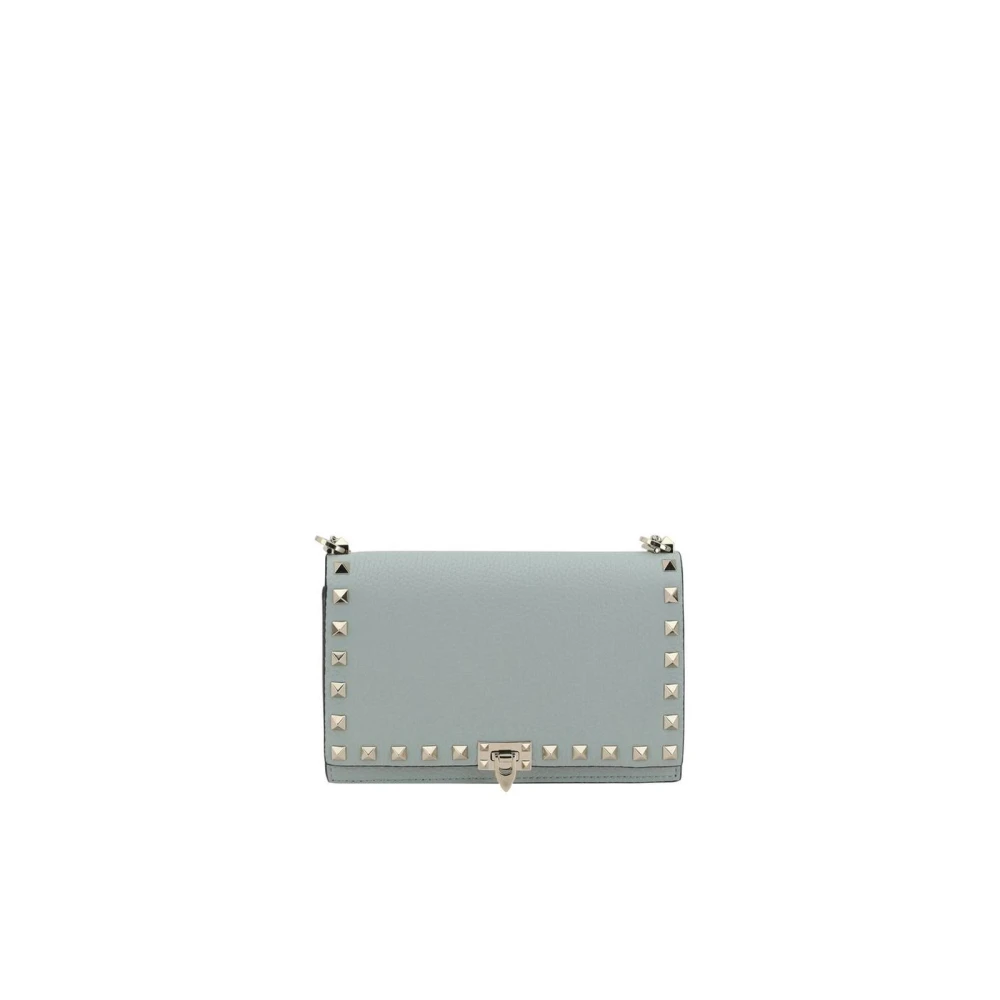 Valentino Garavani Studded Leren Ketting Portemonnee Lichtblauw Blue Dames
