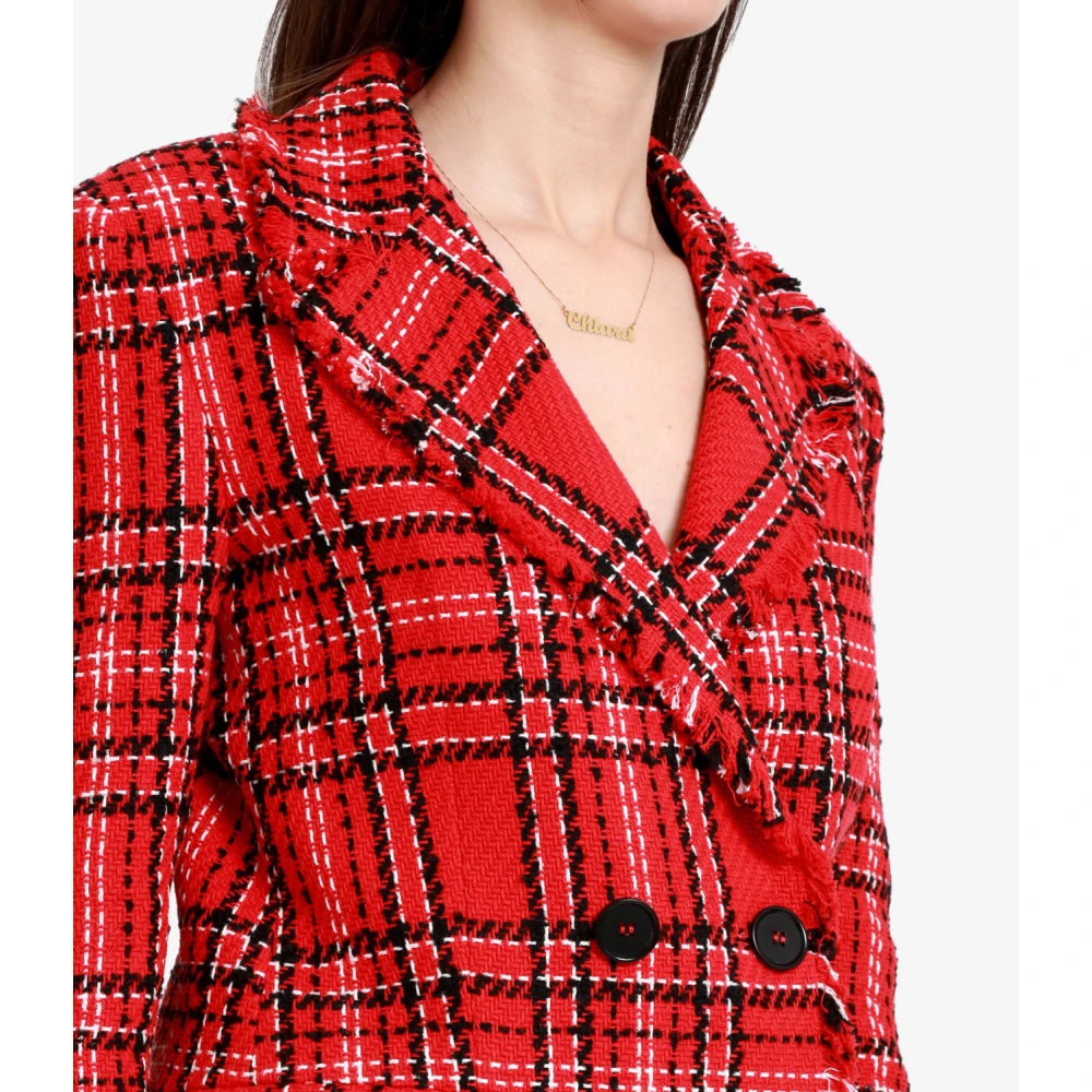 Msgm Rode Tweed Double-Breasted Jas Red Dames