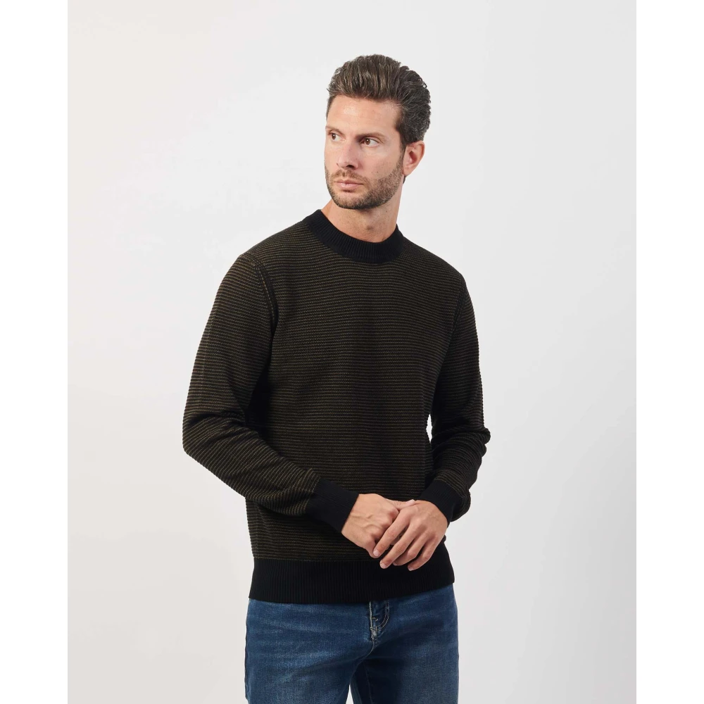Hugo Boss Zwarte Sweater Regular Fit Bicolor Black Heren
