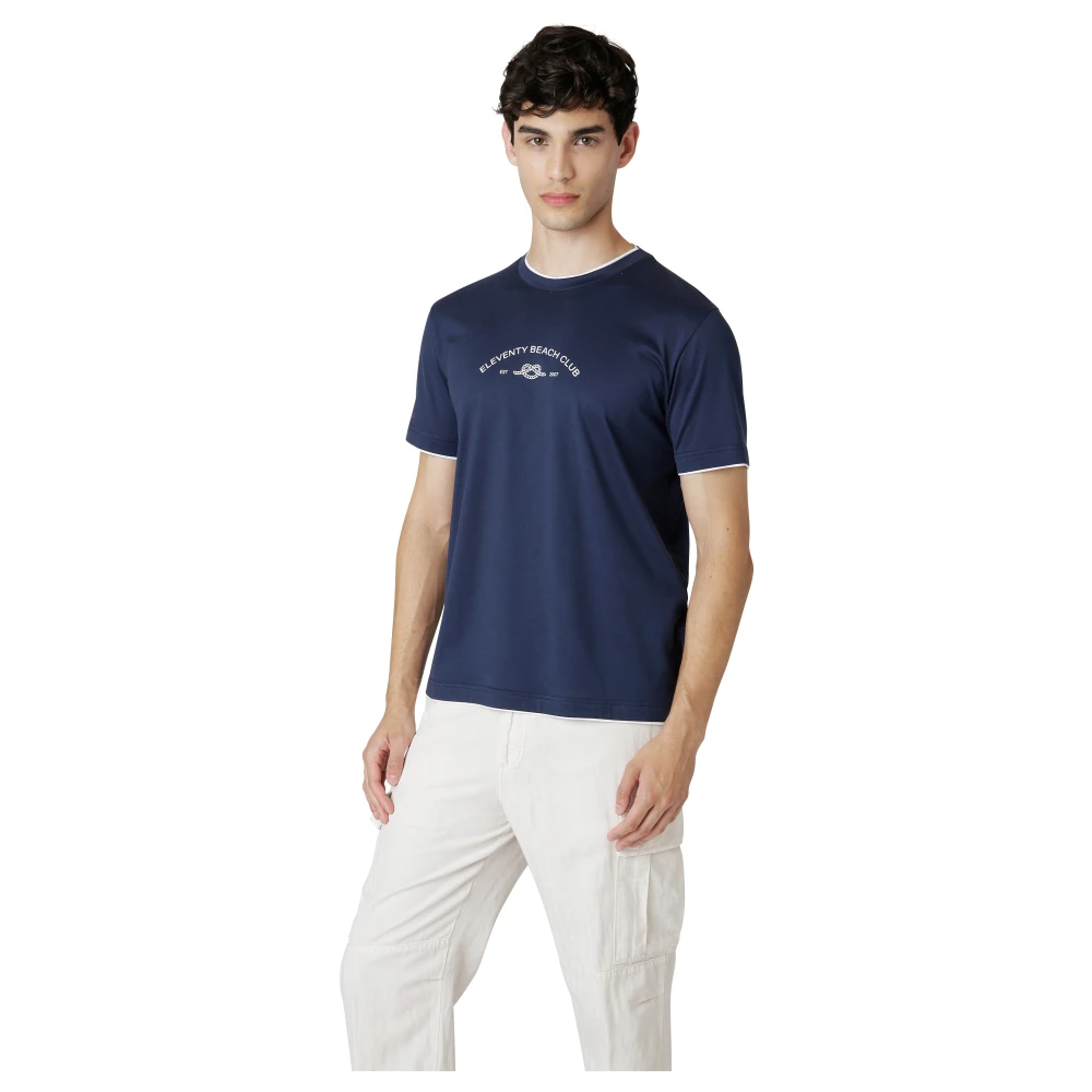 Eleventy Athletic Katoenen Ronde hals T-shirt Blue Heren