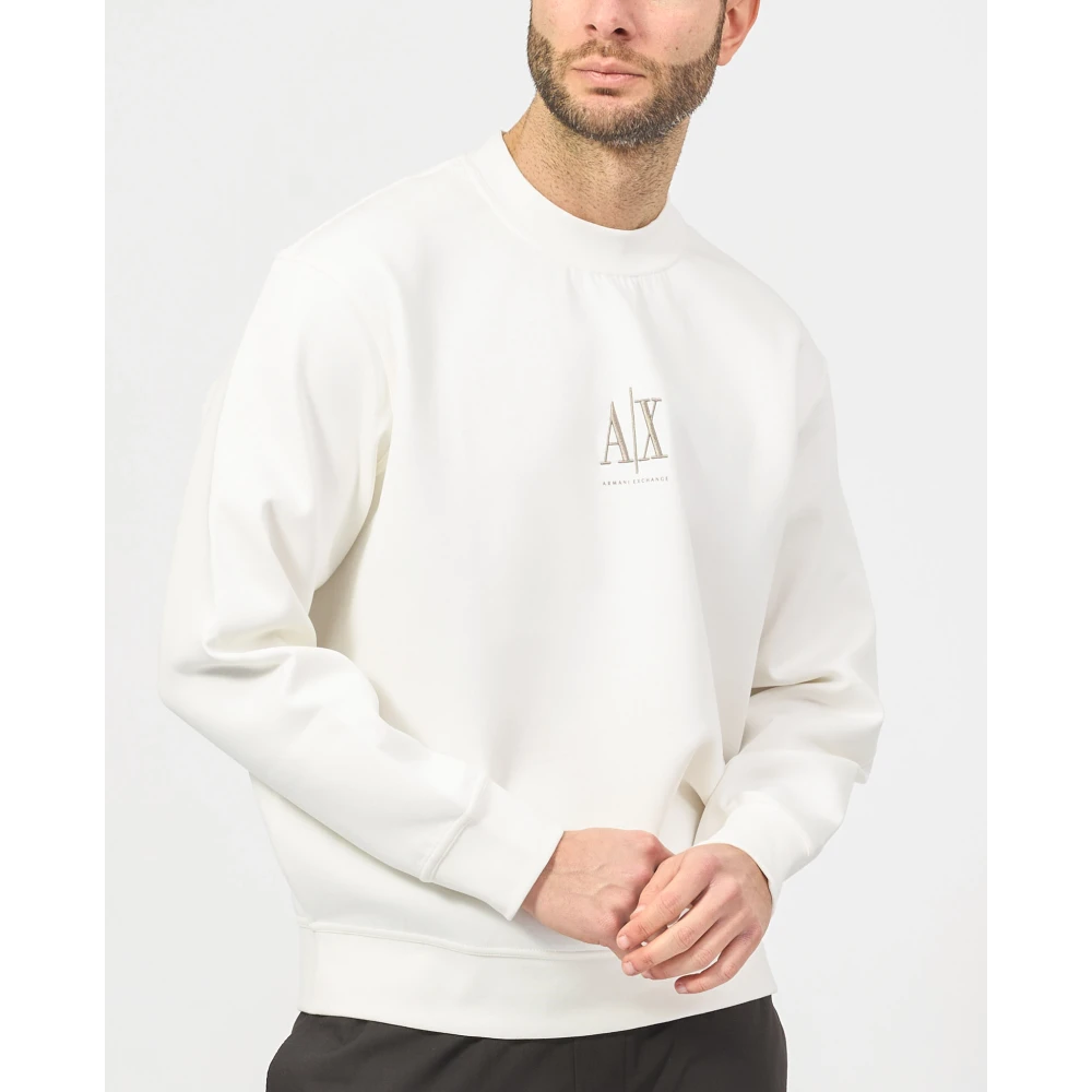 Armani Exchange Witte Crewneck Sweater met Voorlogo White Heren