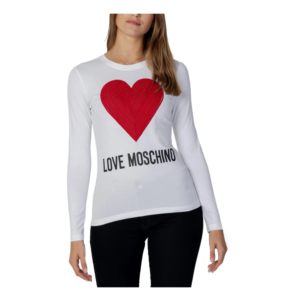 Love Moschino Vit Tryck Långärmad T-shirt för Kvinnor White, Dam