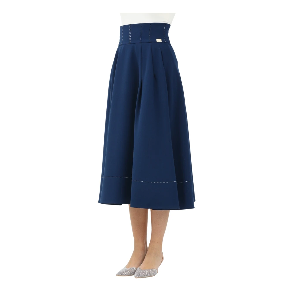 Elisabetta Franchi Blauwe Midi Rok met Tailleband Detail Blue Dames