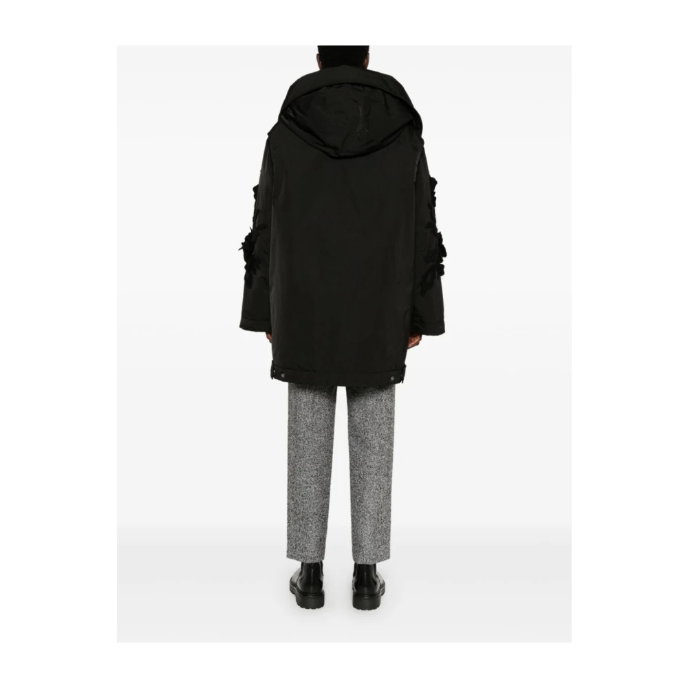 Ermanno Scervino Zwarte Gewatteerde Jas met 3D Bloemenapplicatie Black Dames