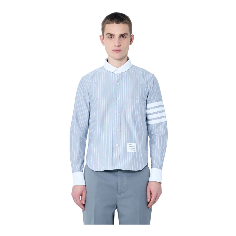 Thom Browne Gestreept katoenen overhemd met klassieke kraag Blue Heren