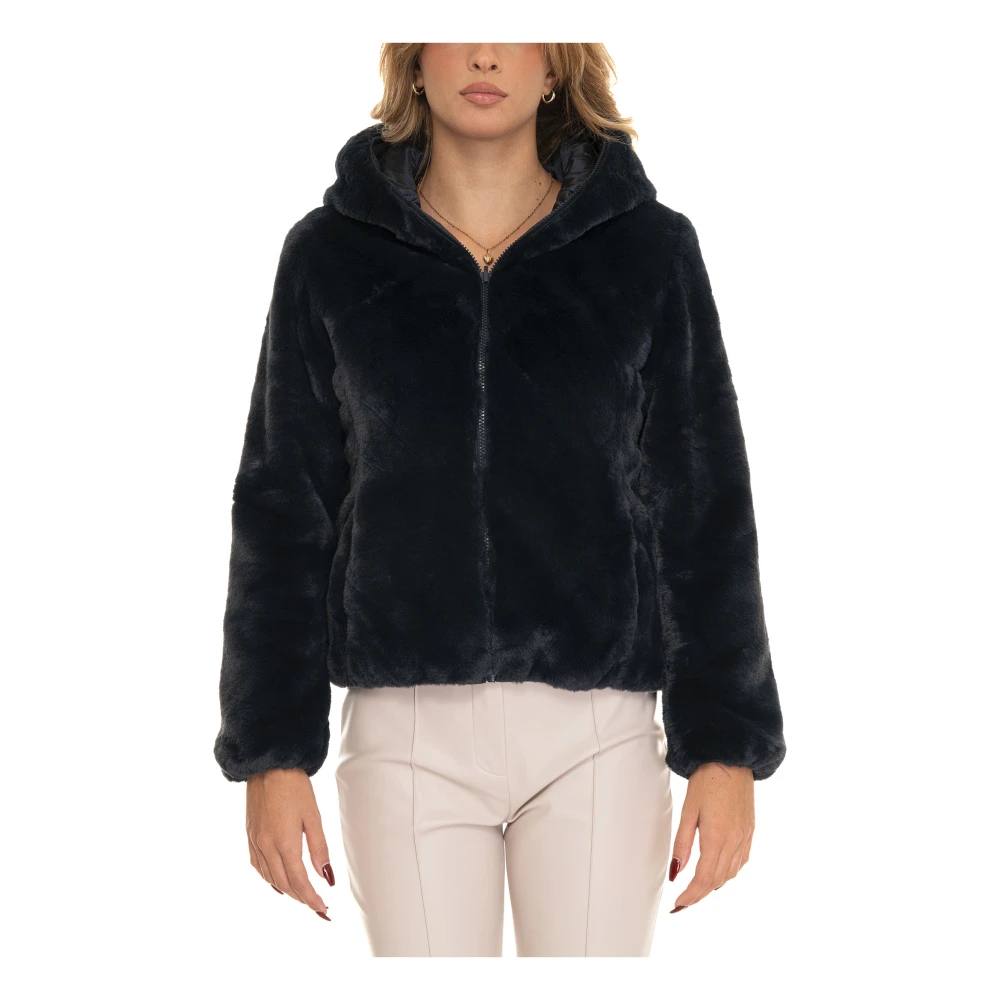 Save The Duck Omkeerbaar Kort Harrington Jack met Capuchon Blue Dames