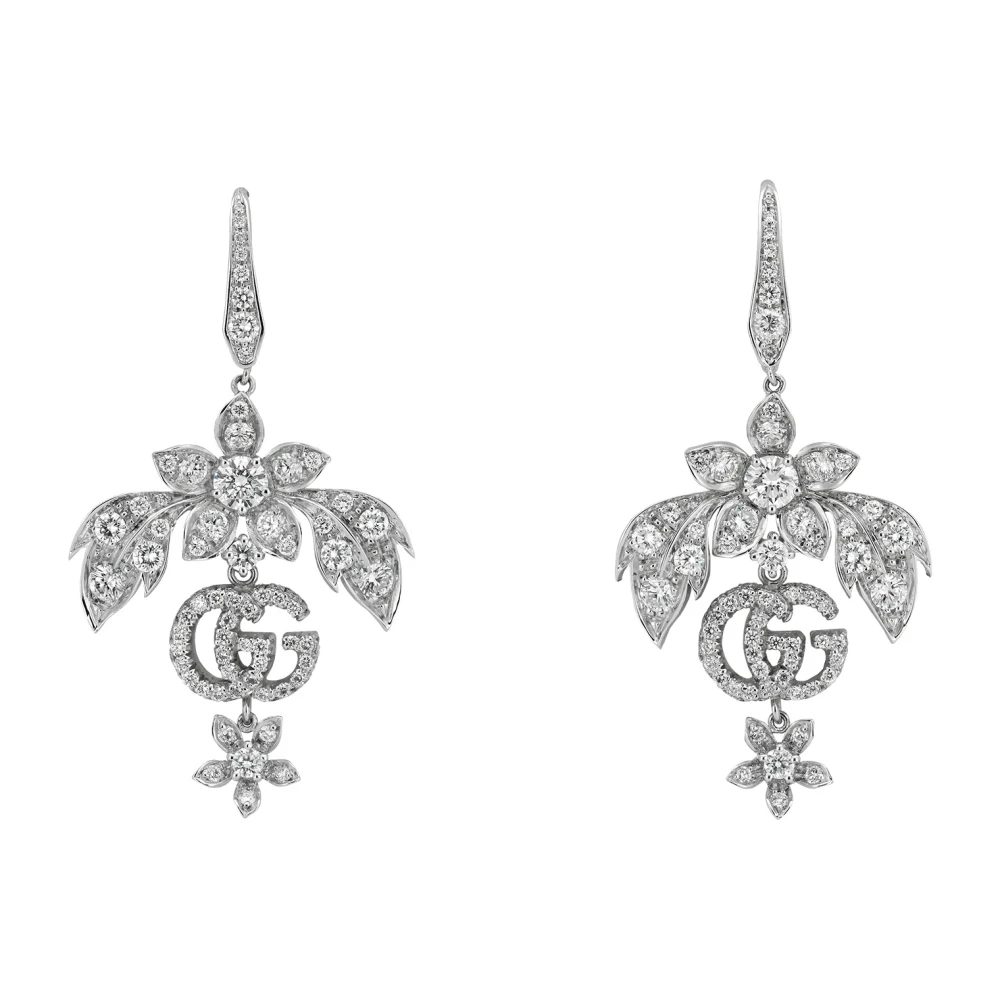 Gucci Flora örhängen i 18k vitt guld och diamanter Gray, Dam