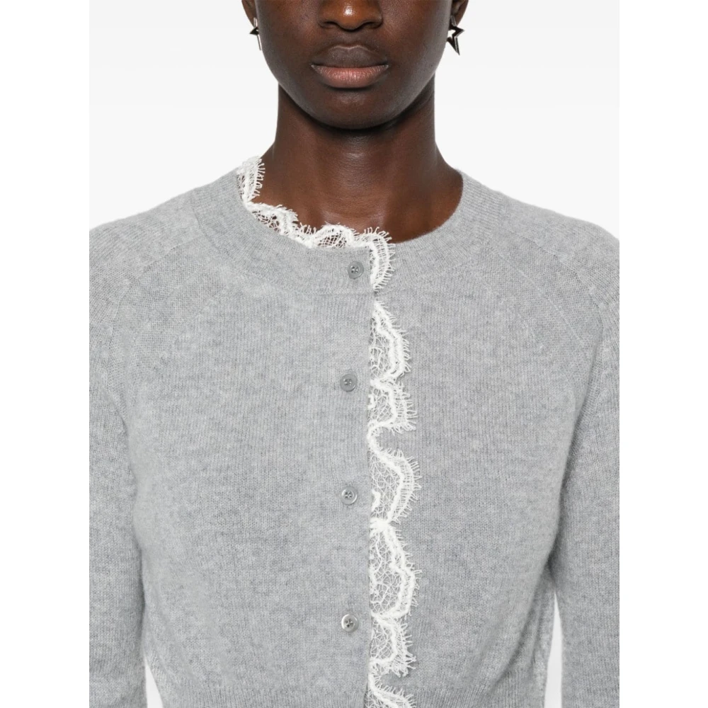 Ermanno Scervino Grijze Cashmere Gebreide Trui Kantafwerking Gray Dames