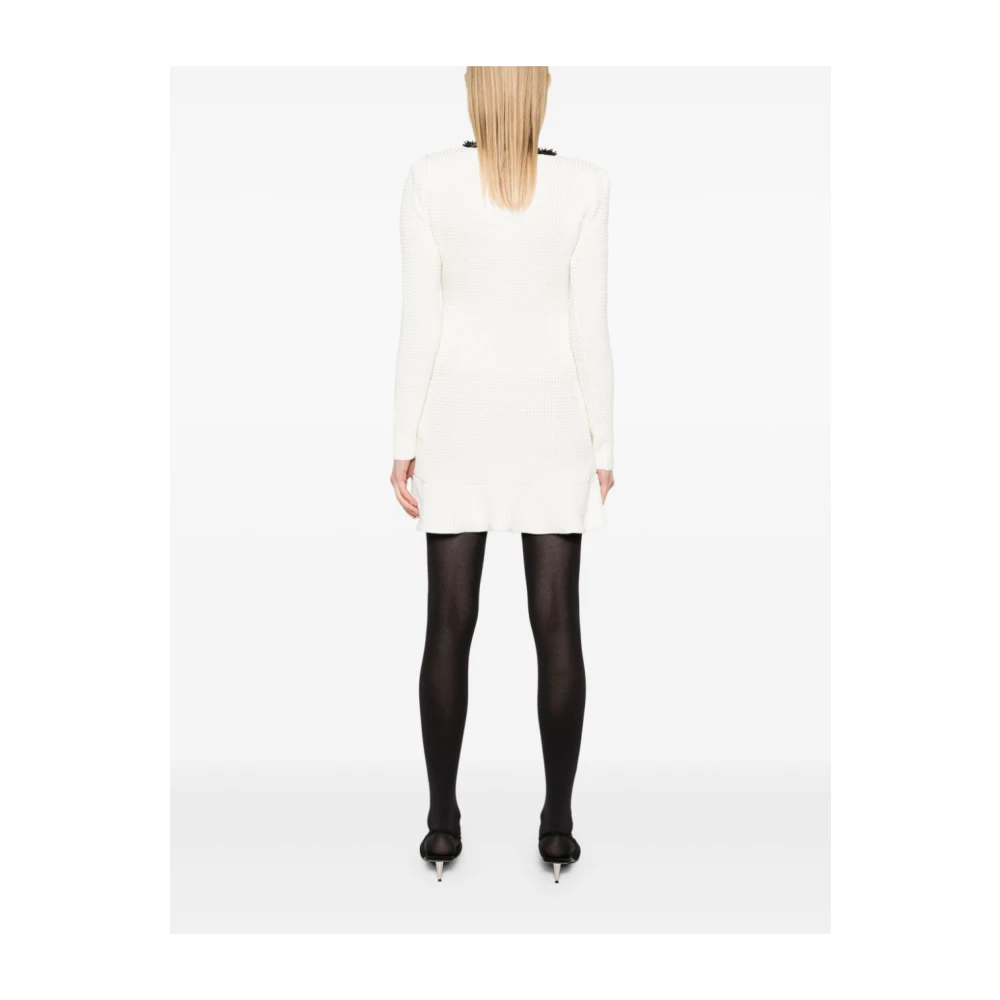 Self Portrait Witte Textuur Gebreide Mini Jurk White Dames