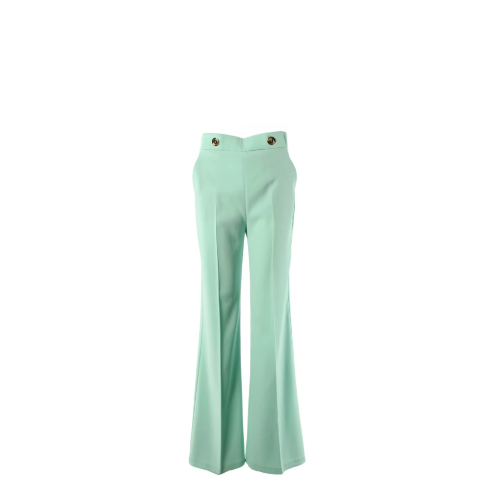 Pinko Green Wide Trousers, Female, L, Trousers With Gold Buttons