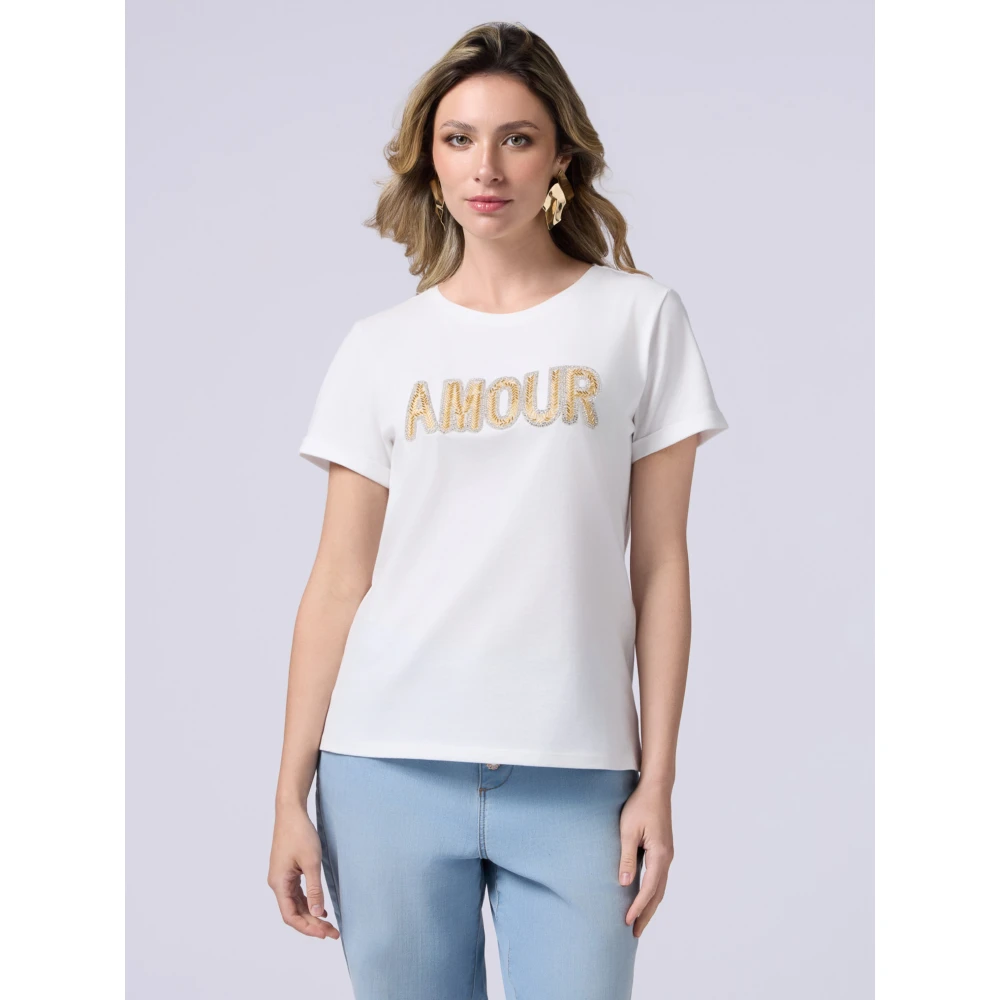 Oltre T-shirt met sierpatch White Dames