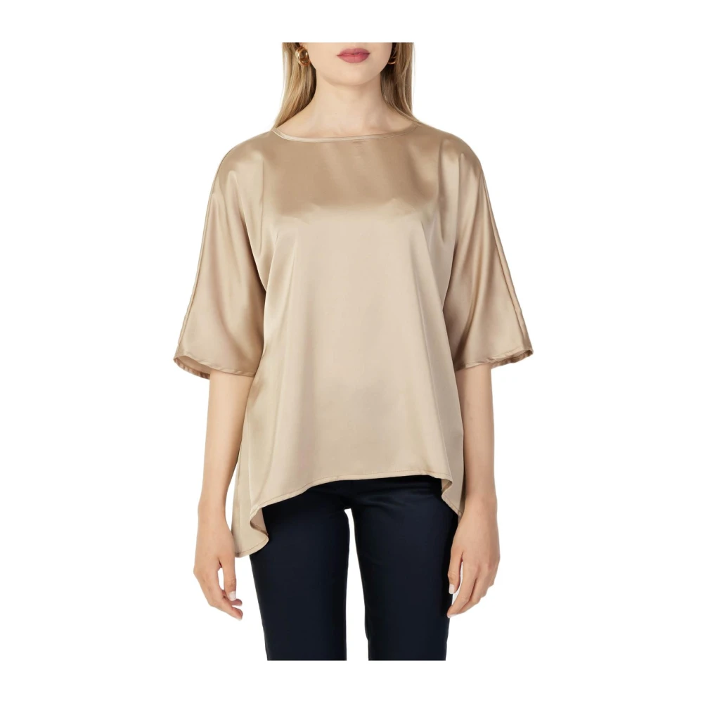 Sandro Ferrone Beige Mönstrad Blus med 3/4 Ärmar Beige, Dam