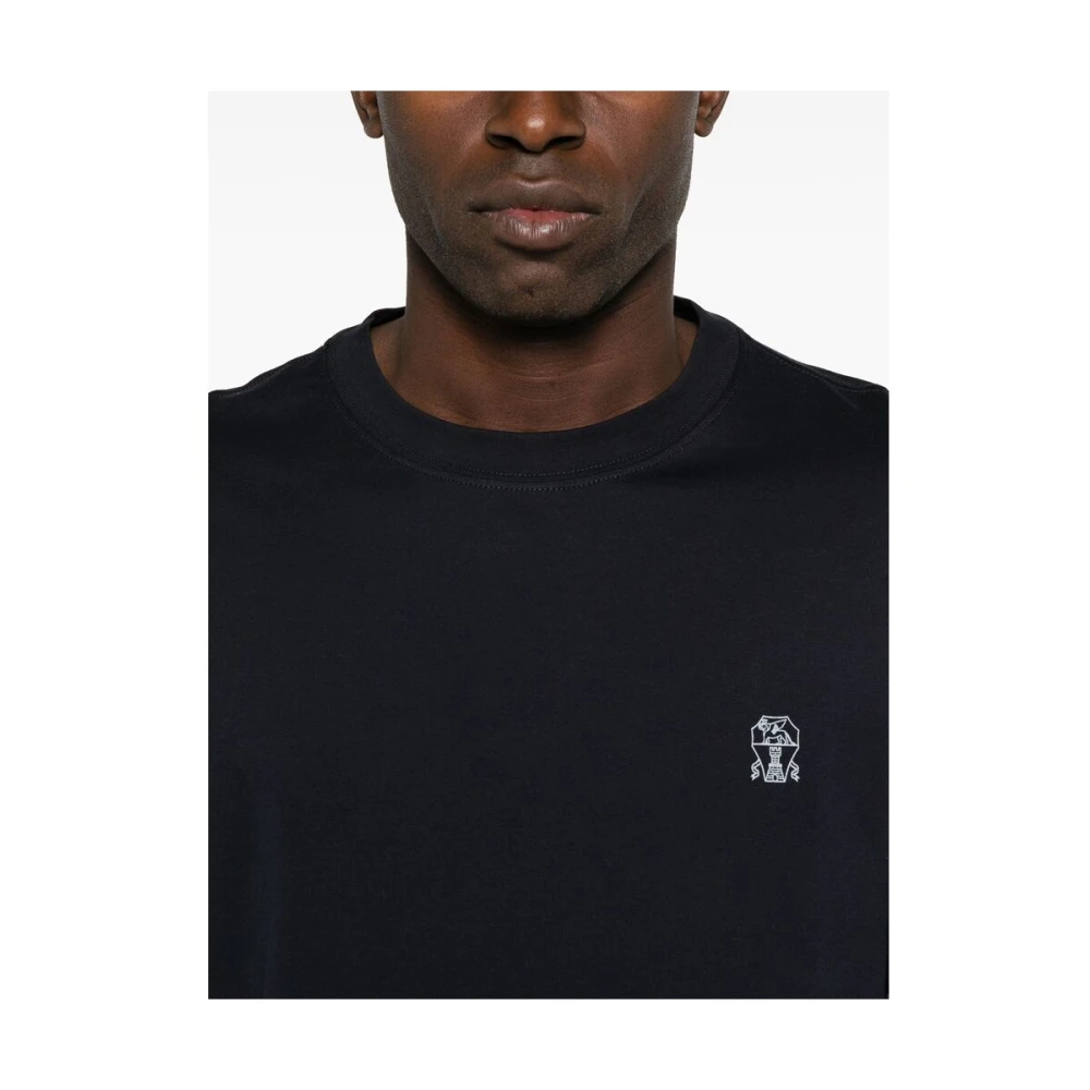 BRUNELLO CUCINELLI Navy Blue Crew Neck T-shirt Blue Heren