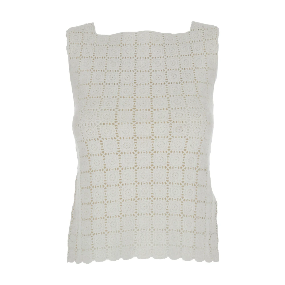 Semicouture Witte Square Neck Gebreide Top White Dames