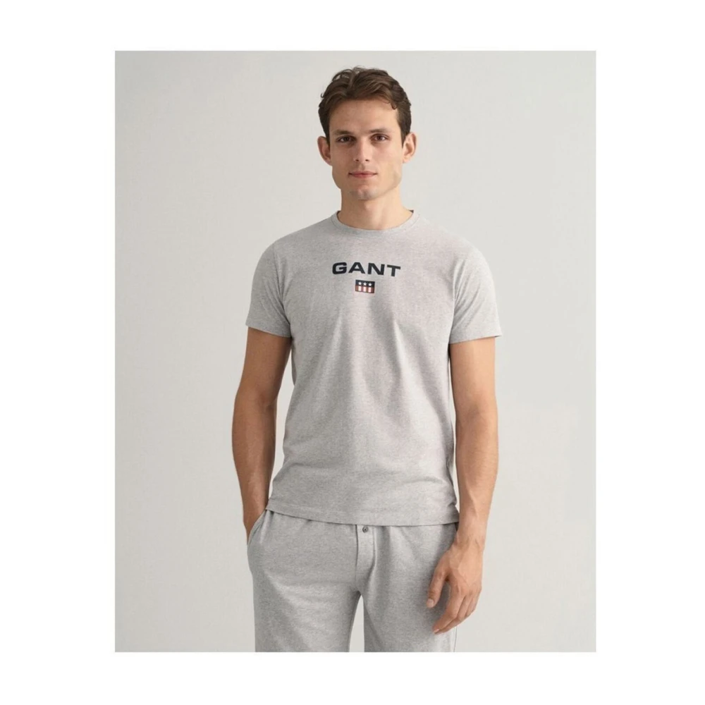 Gant Korte Mouw T-shirt Licht Grijs Gray Heren