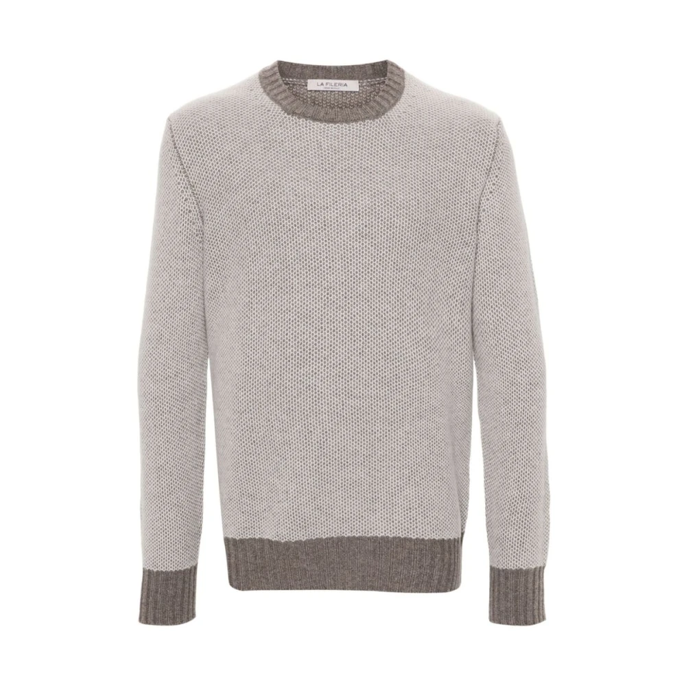 La Fileria Kasjmier Dubbel-Jacquard Crew Neck Sweater Gray Heren