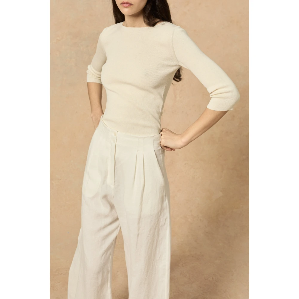 Cortana Ivoor Lange Mouw Zijde Blend Top Beige Dames