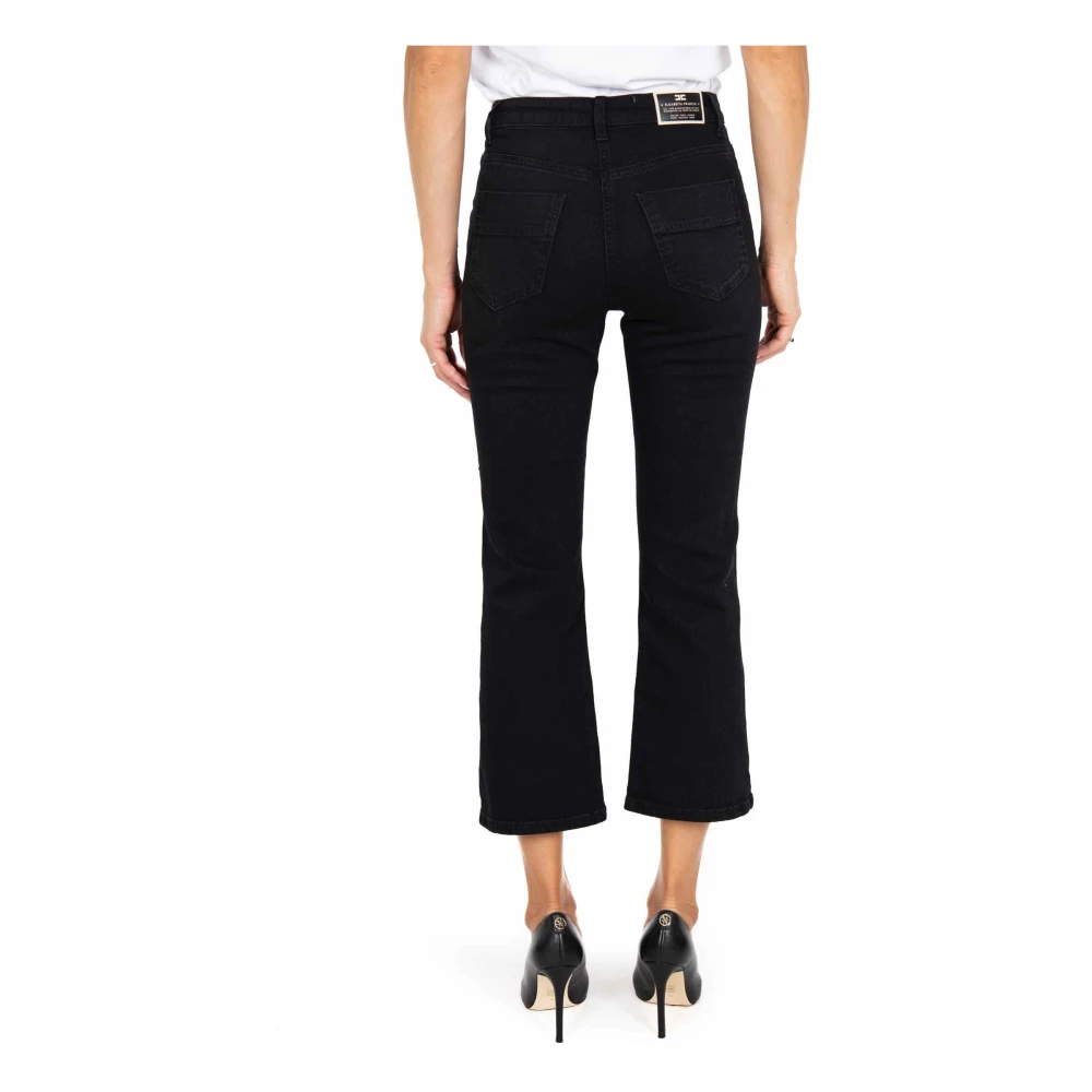 Elisabetta Franchi Zwarte Flare Cropped Denim Jeans Black Dames