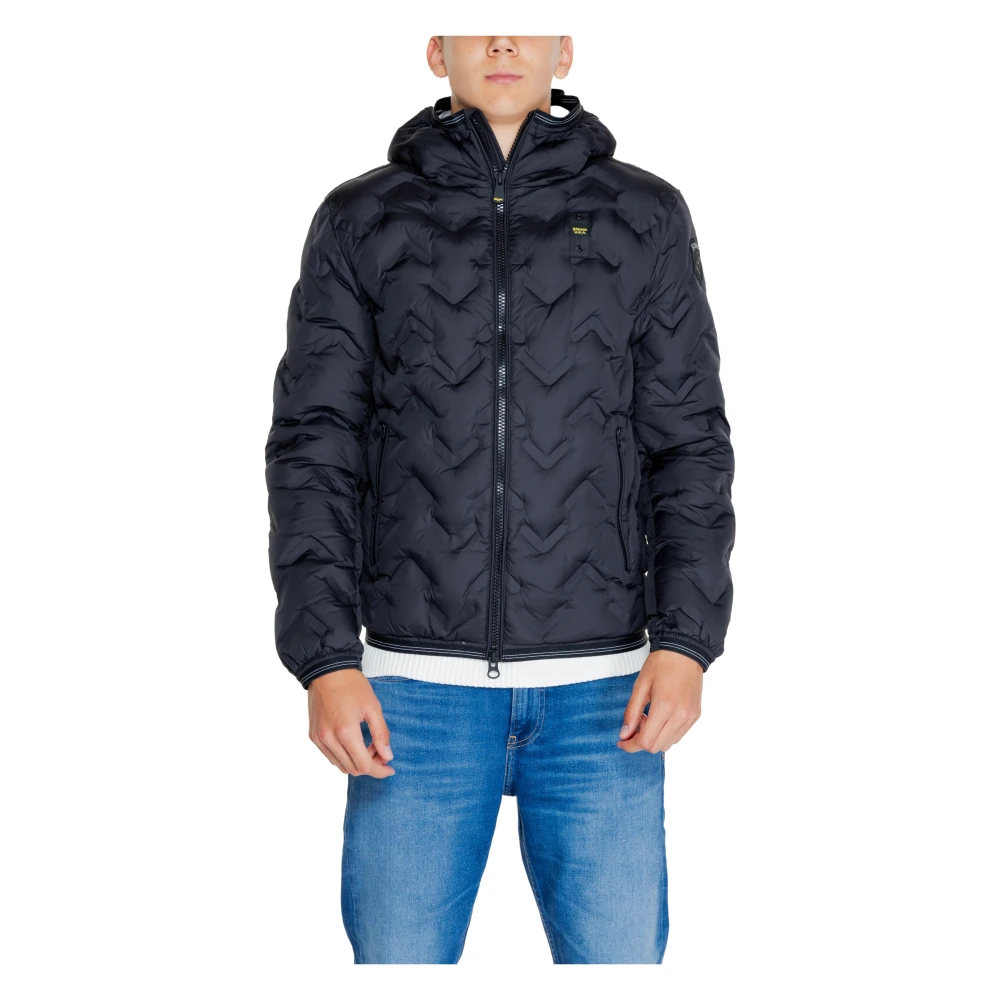 Blauer Zwarte Hooded Rits Jas Mannen Herfst Winter Black Heren