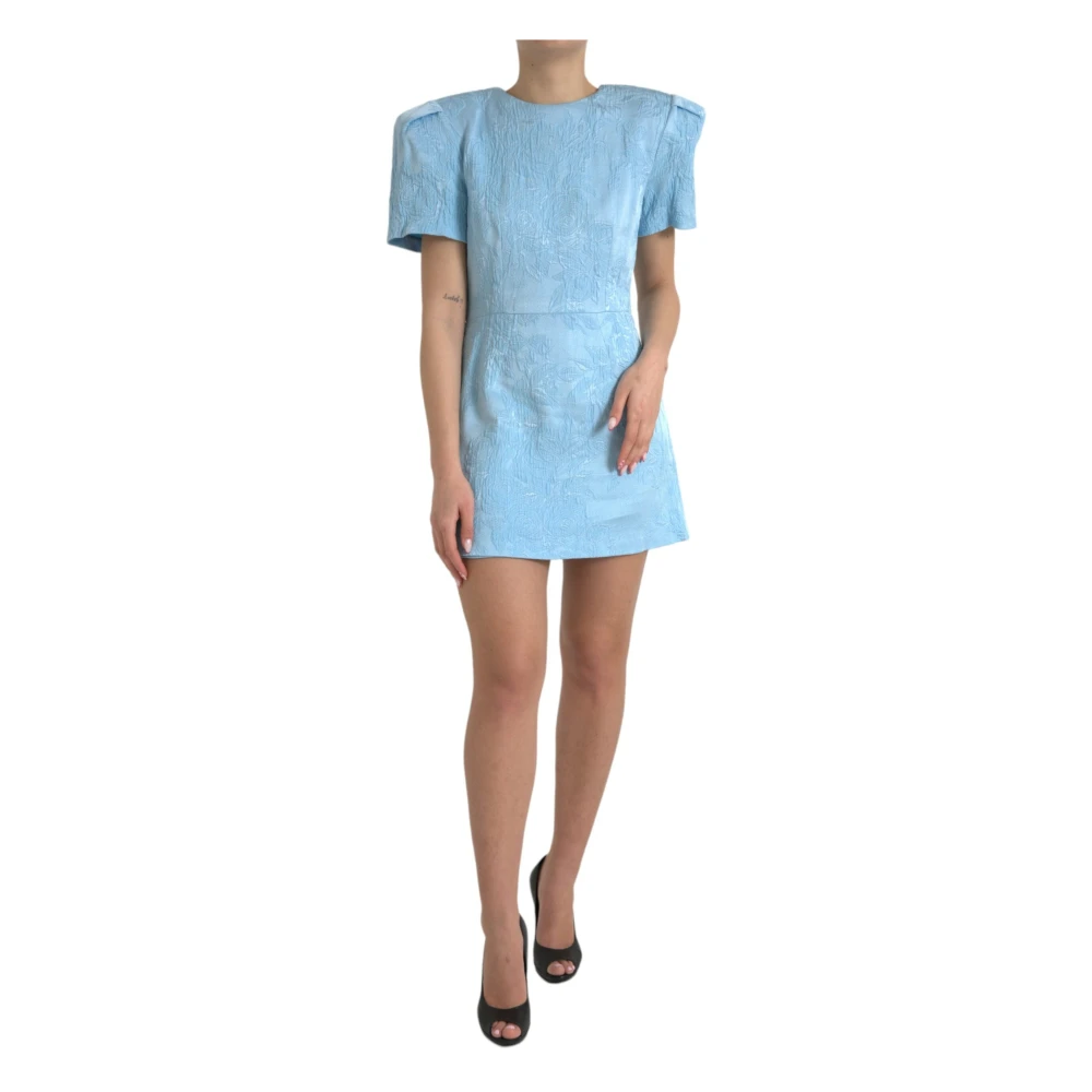 Dolce & Gabbana Bloemen Jacquard A-Lijn Mini Jurk Blue Dames