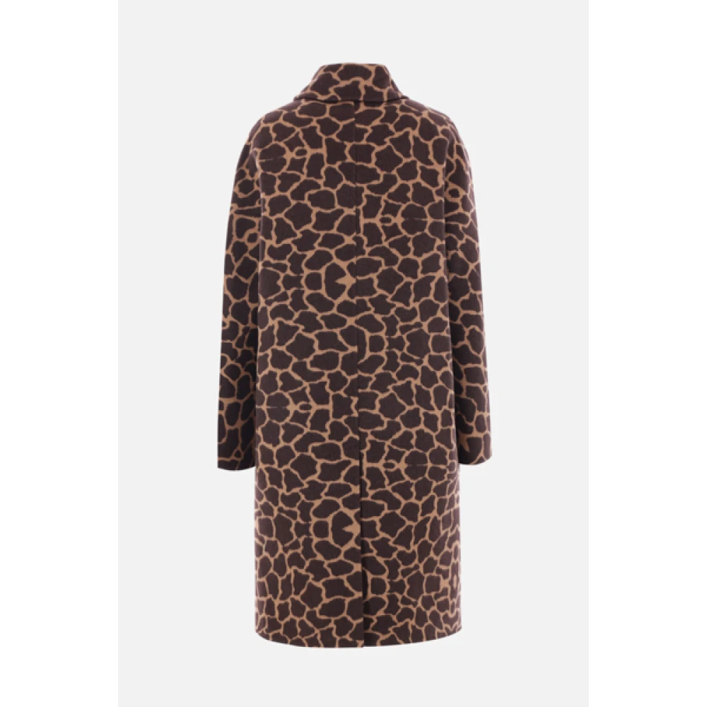 Max Mara Beige en Bruin Giraffe Print Wollen Jas Brown Dames