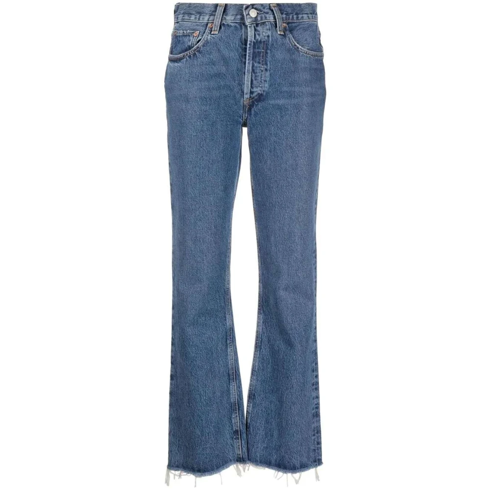Agolde Raw-Cut Straight-Leg Denim Jeans Blue Dames