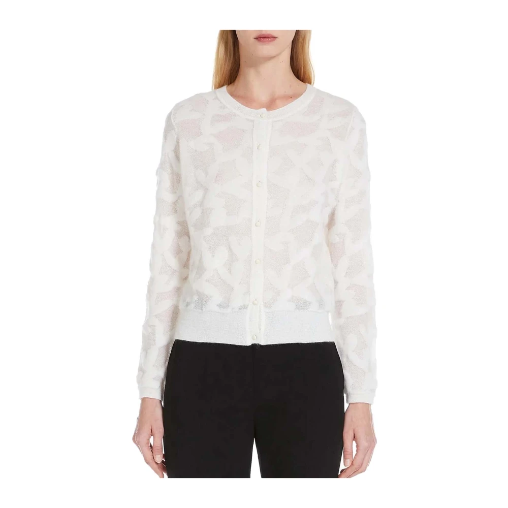Max Mara Witte Cardigan met Jacquard Patroon White Dames