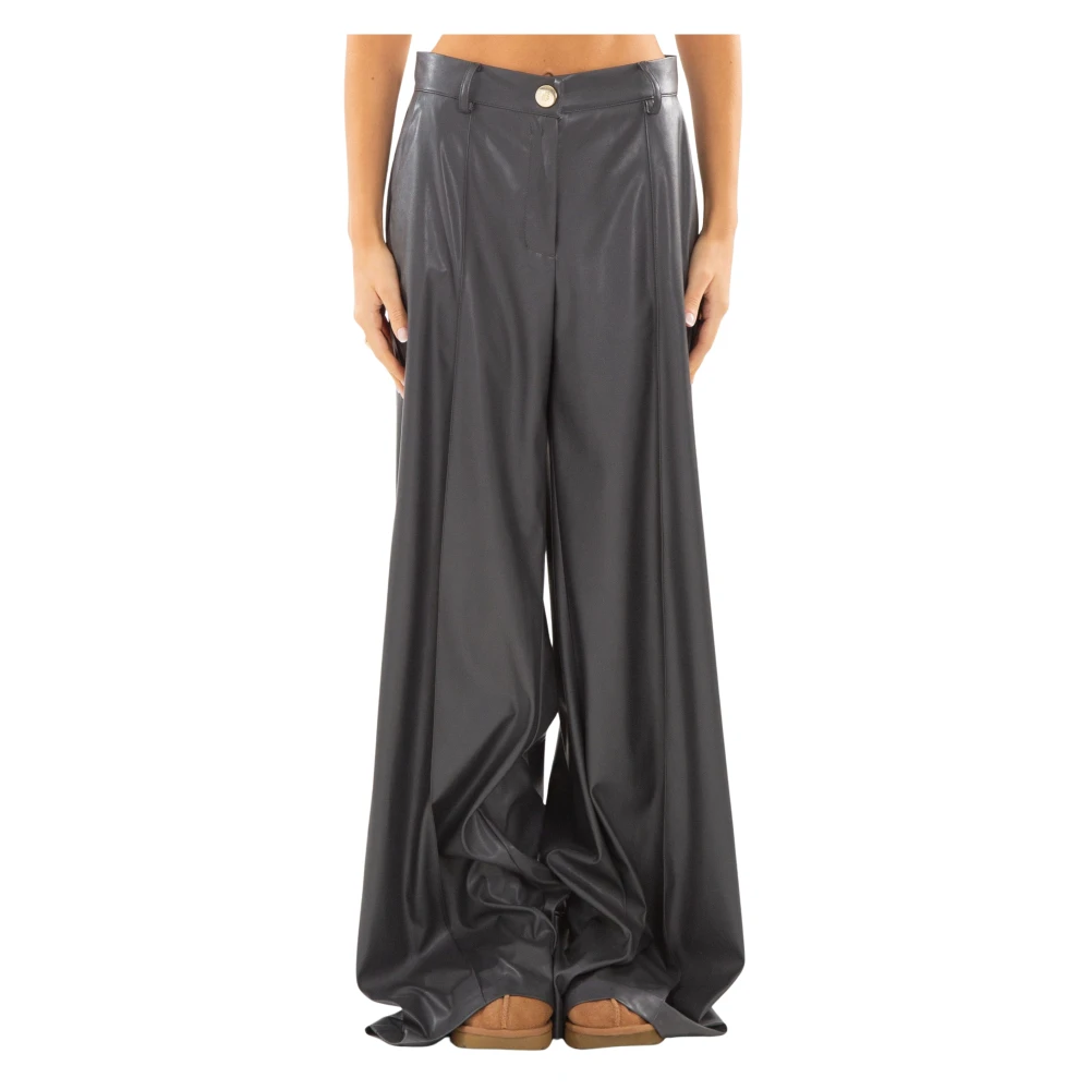 Babylon Wijde Eco-Leren Broek in Grigio Gray Dames