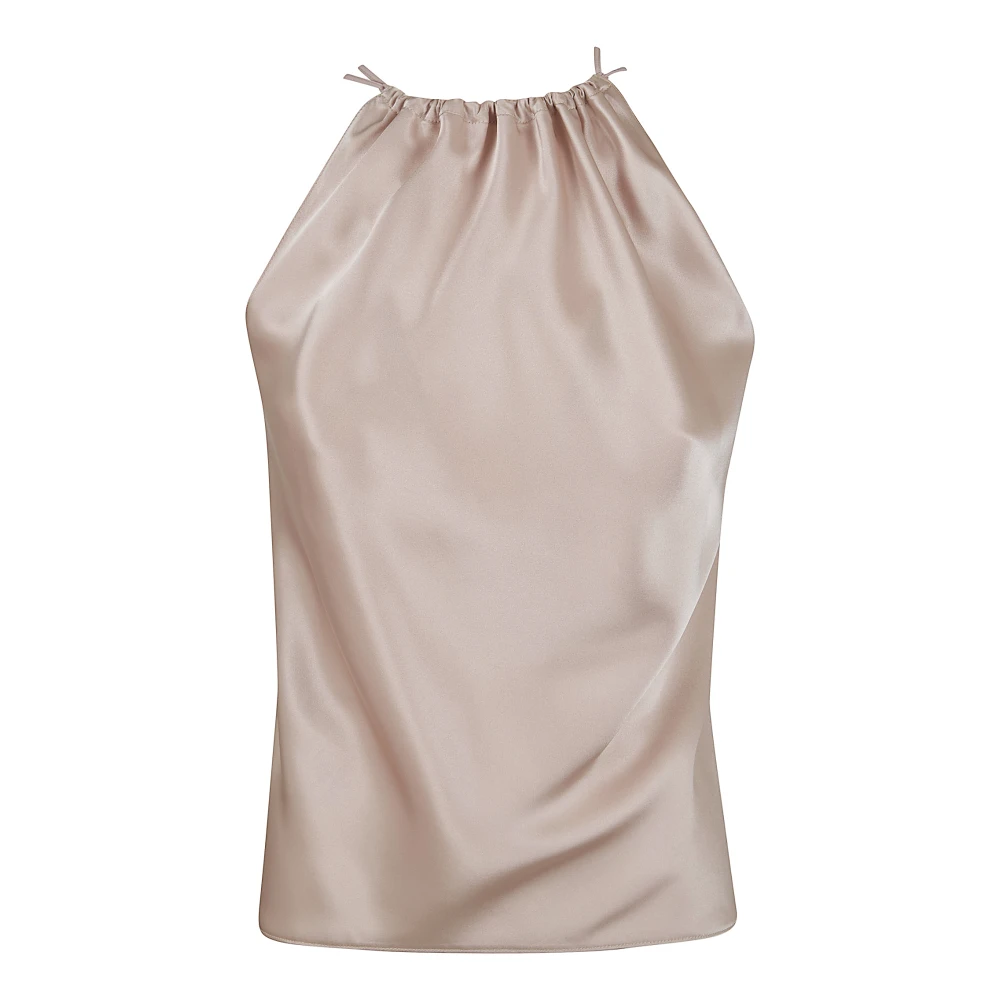 Pinko Vrouw Roze Tops Dames, Xs, Leer, Mouwteloze Top Met Gerimpelde Halslijn
