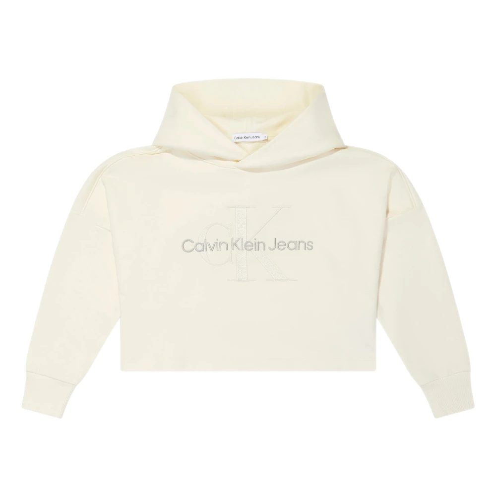 Calvin Klein Girls Beige Monogram Embroidered Hoodie In - Kids Sweatshirts - 10 Y - Kids