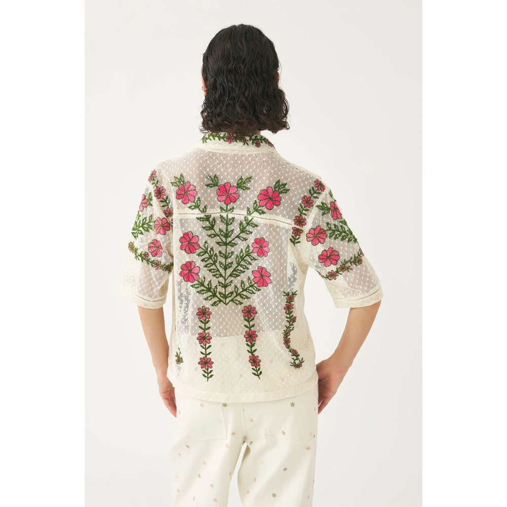 Antik batik Geborduurde kanten shirt Ario Beige Dames