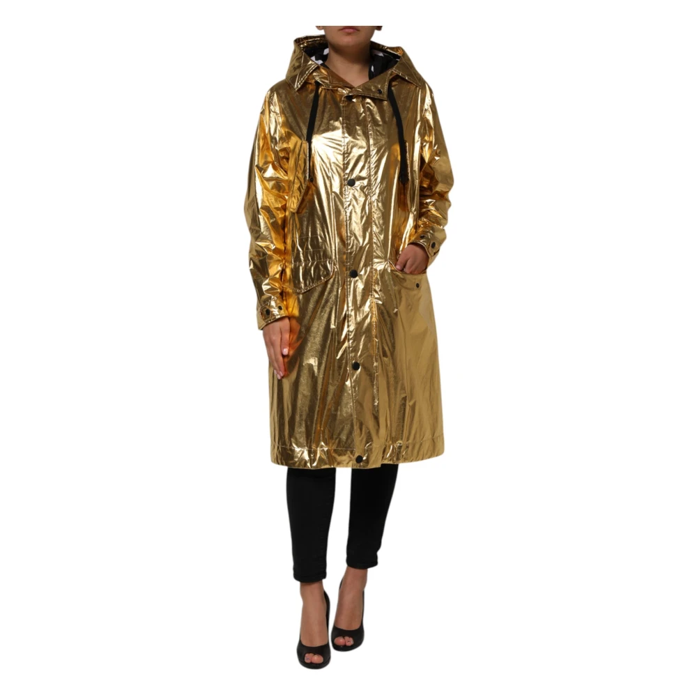 Dolce & Gabbana Women's Yellow Gold Hooded Trench Coat Jacket - Parkas - S - Coats