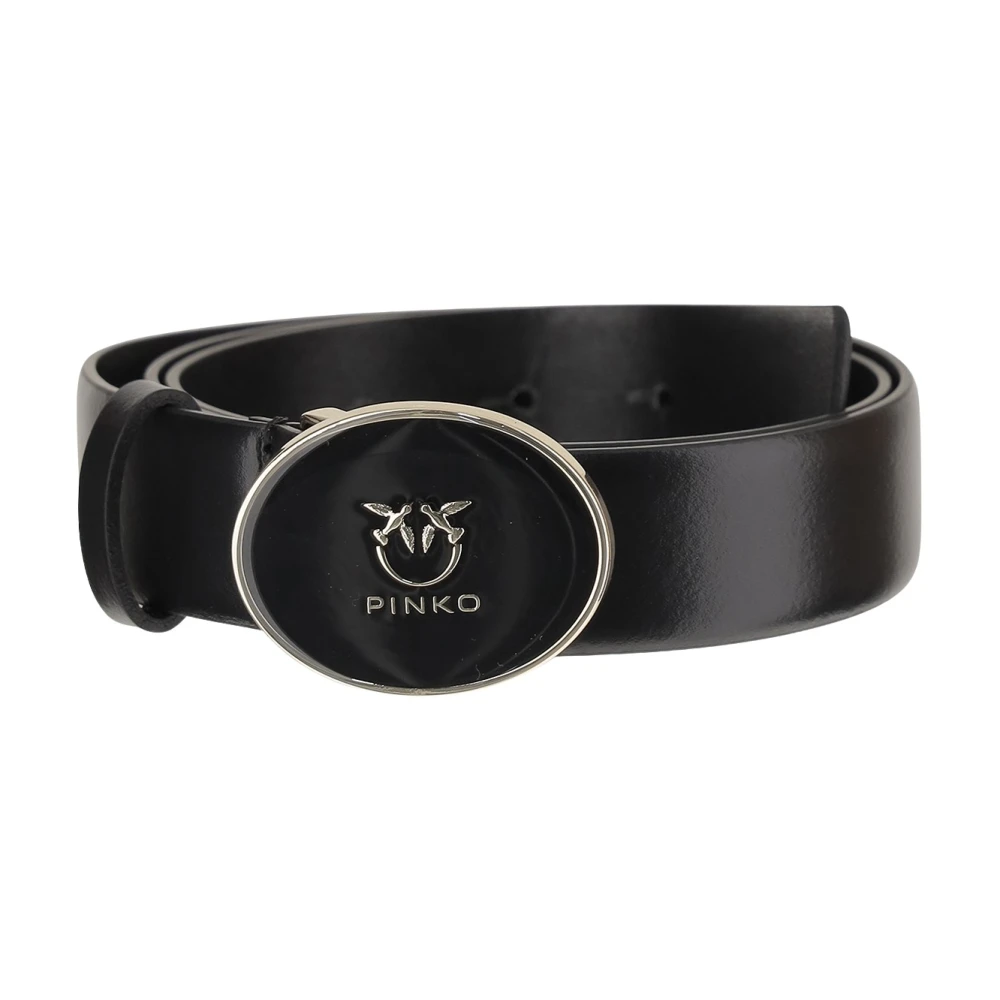 Pinko Women's Black Contrasting Logo Leather Belt Buckle - Belts - L - Accessories