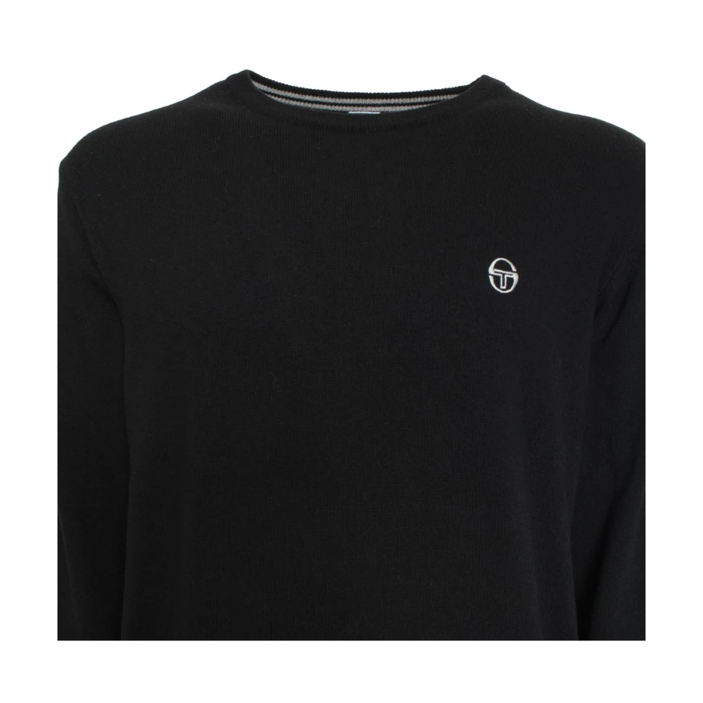 Sergio Tacchini Solide ronde hals kasjmier wollen trui met logo Black Heren