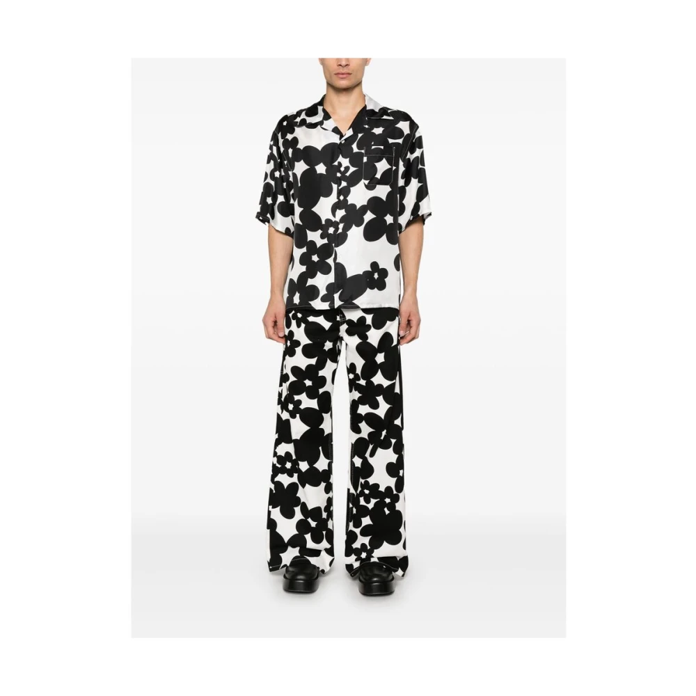 Marni Bloemenprint Zijden Camp Kraag Shirt Black Heren