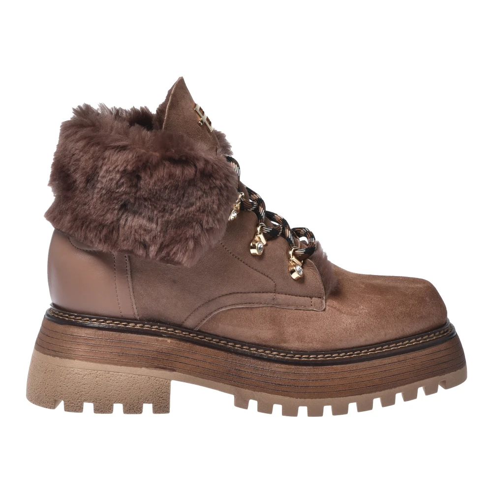 Baldinini Women's Brown Taupe Suede Leather And Sheepskin Ankle Boots