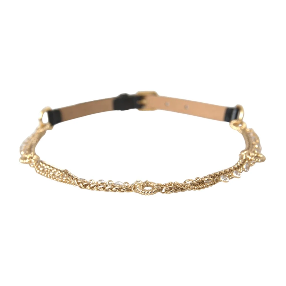 Dolce & Gabbana Kristallen Leren Taille Riem Black Dames