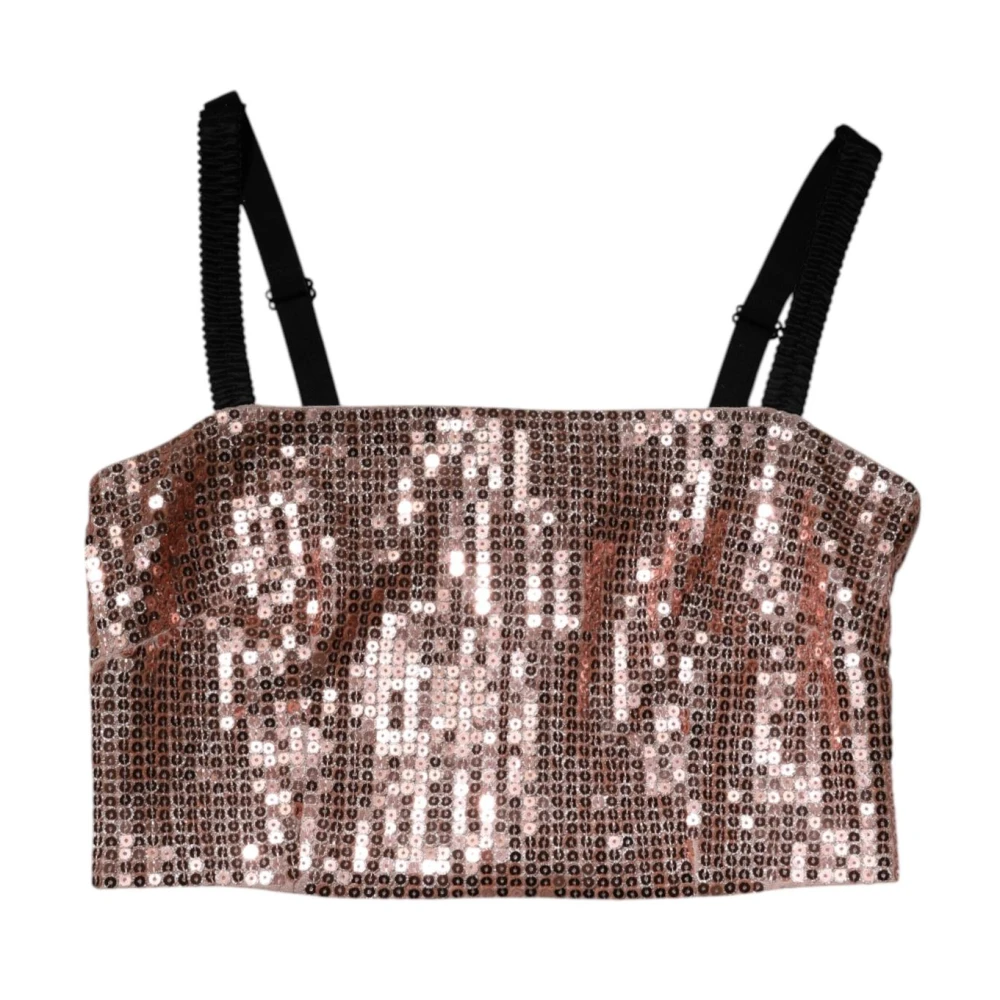 Dolce & Gabbana Women's Pink Sequined Sleeveless Cropped Top With Zipper