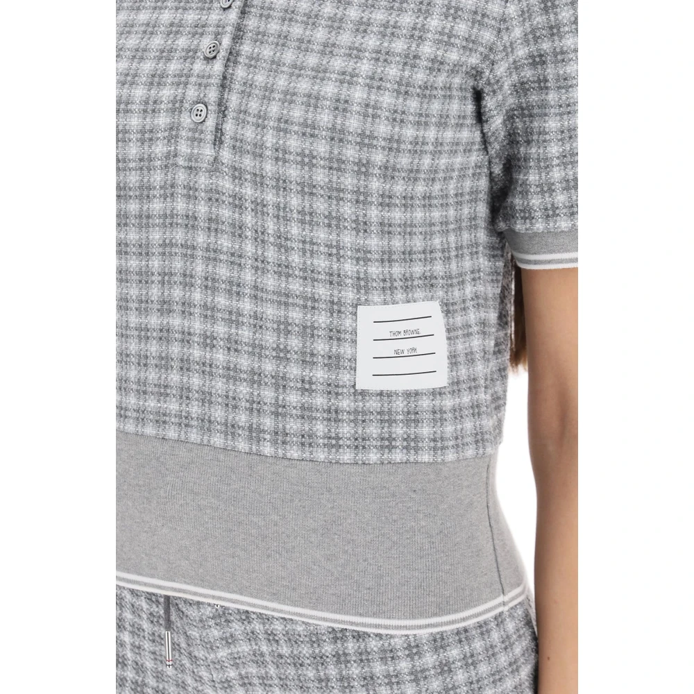 Thom Browne Geruite Tweed Polo Shirt Gray Dames