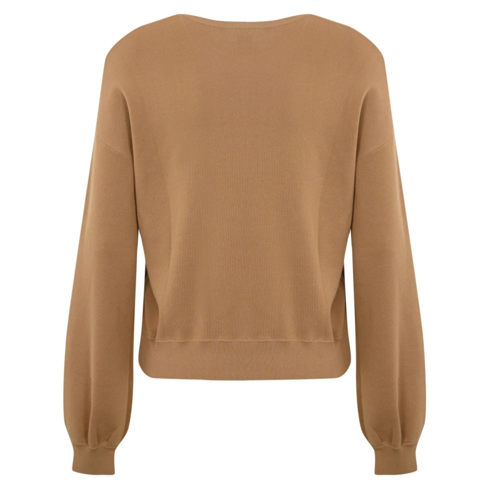pinko Kameel Katoenen Trui Geribbeld Logo Brown Dames