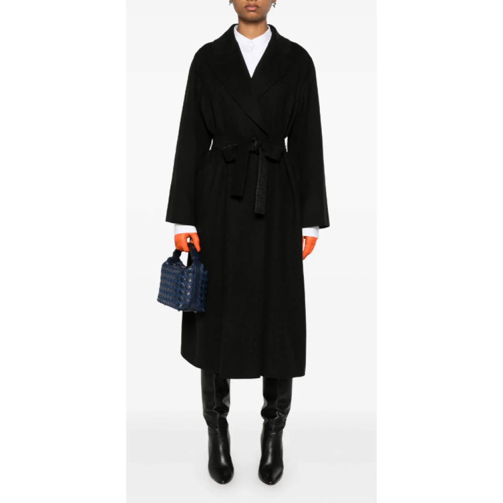 Fendi Zwarte Wollen Blend Ceintuurjas Black Dames