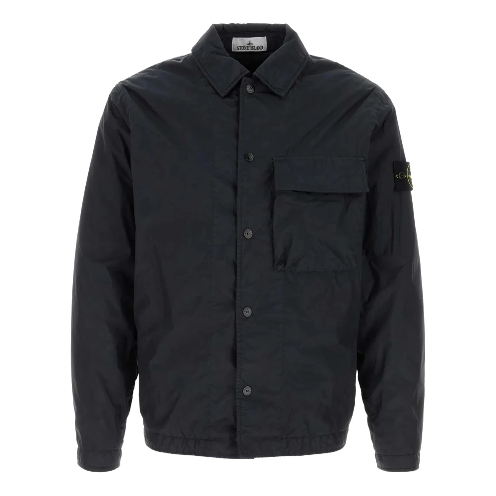 Stone Island Men's Blue Light Jackets, L, Padded Nylon Overshirt