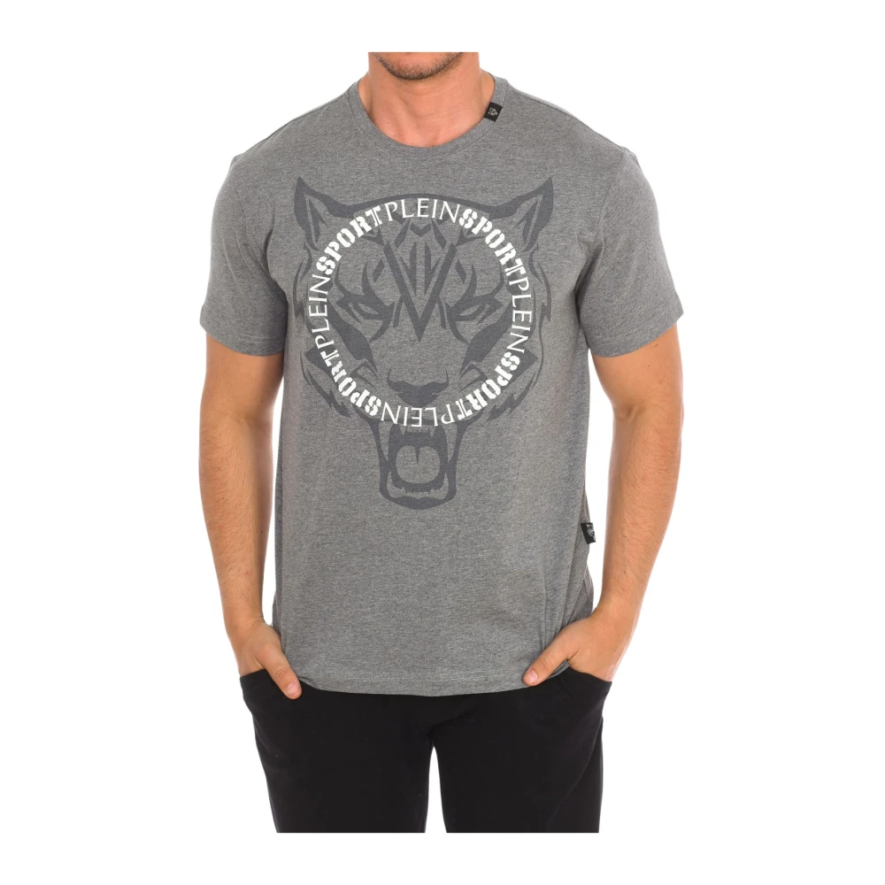 Plein Sport Men's Gray Training T-Shirts & Tops, M, Short Sleeve T-Shirt With Brand Print