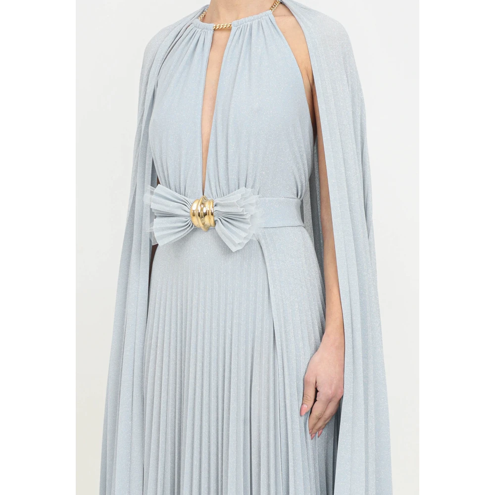 Elisabetta Franchi Blauwe Geplooide Maxi Jurk met Ketting Blue Dames