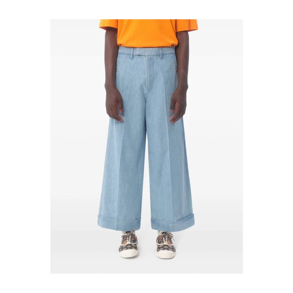 Valentino Garavani Heldere Blauwe Wide-Leg Cropped Jeans Blue Heren