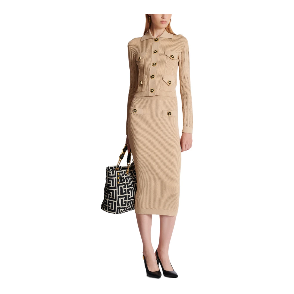 Balmain Midi-rok in een effen geribbeld breisel Beige Dames